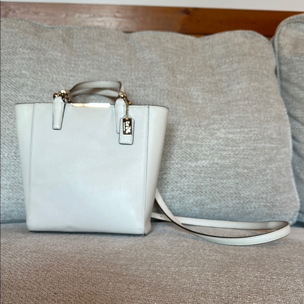 White Leather Coach Tote Bag